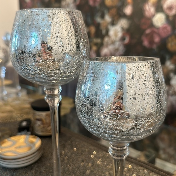 Duo of silver long stem tea light holders - Picture 2 of 5